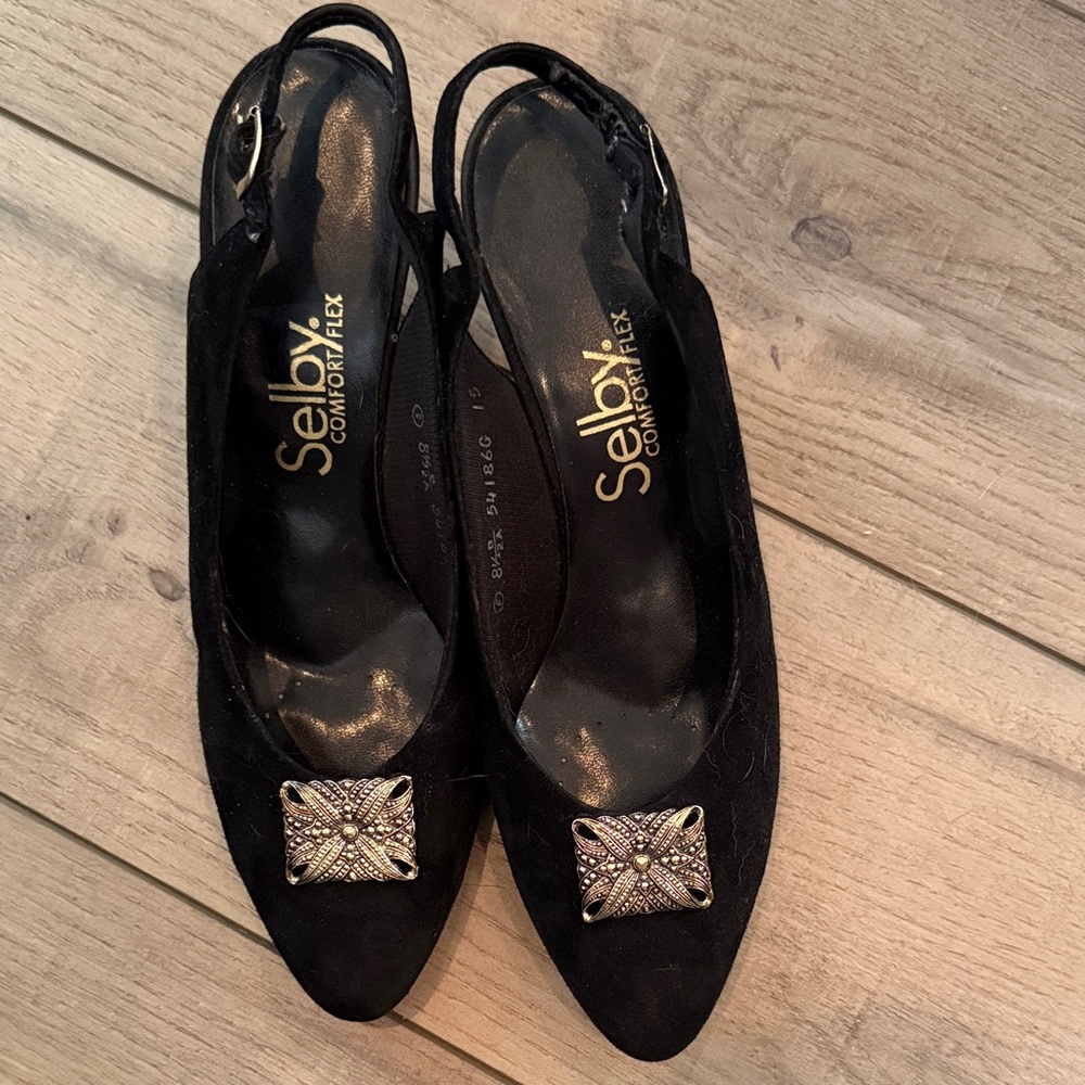 Selby Black Heels with Gold Accents